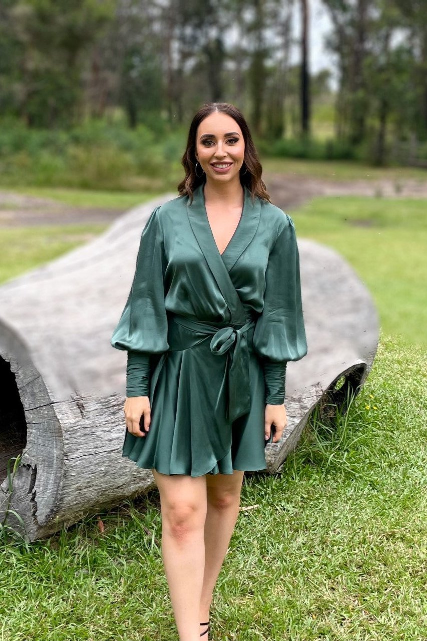 Zimmermann / Silk Mini Wrap Dress / Clover Green dresstothenines Zimmermann / Silk Mini Wrap Dress / Clover Green dresstothenines