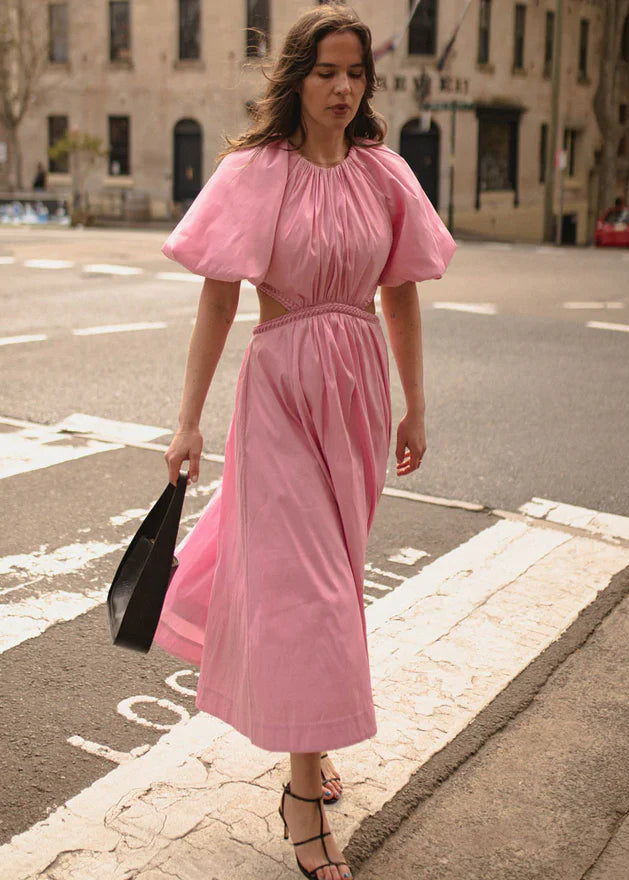 Aje / Capucine Puff Sleeve Midi Dress / Bon Bon Pink