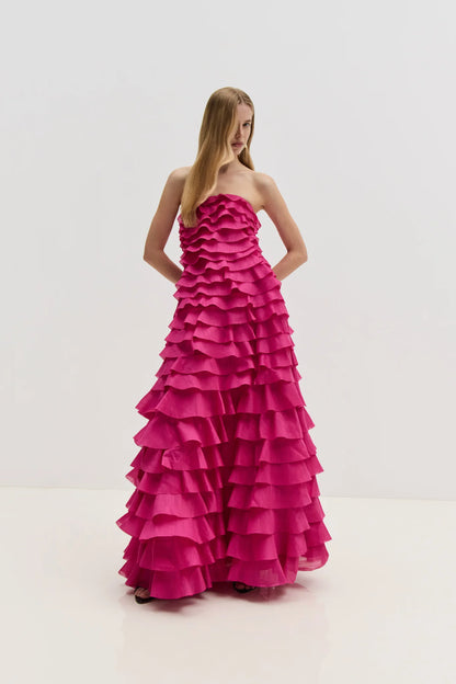 Aje / Fleur Pleated Gown / Magenta