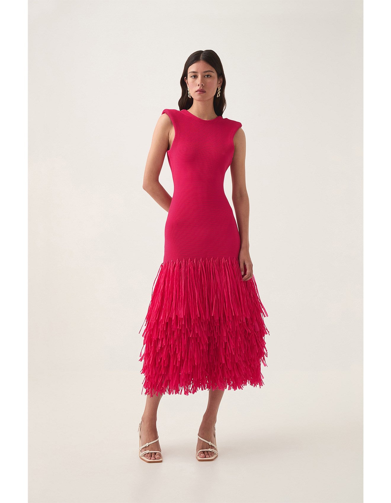 Aje / Rushes Raffia Knit Midi Dress / Deep Fuchsia