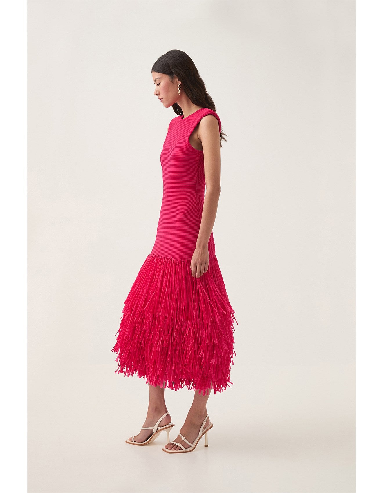 Aje / Rushes Raffia Knit Midi Dress / Deep Fuchsia