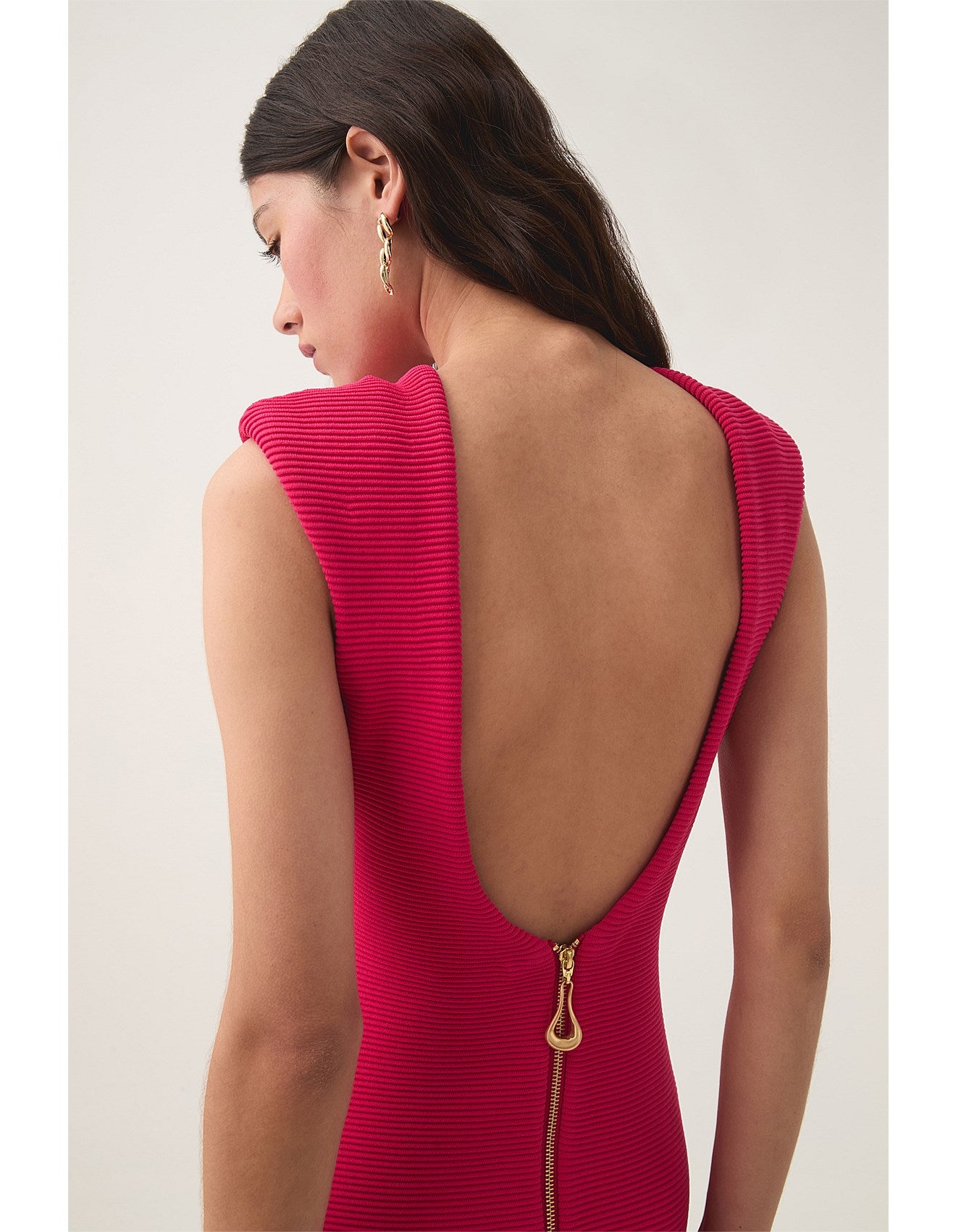 Aje / Rushes Raffia Knit Midi Dress / Deep Fuchsia