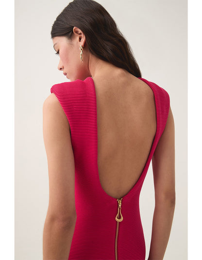 Aje / Rushes Raffia Knit Midi Dress / Deep Fuchsia