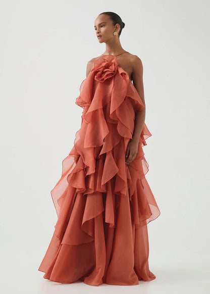 Aje / Pandorea Layered Maxi Dress / Coral Clay