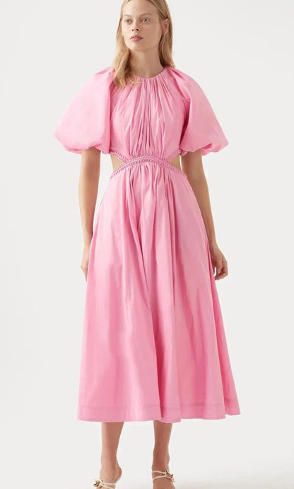 Aje / Capucine Puff Sleeve Midi Dress / Bon Bon Pink