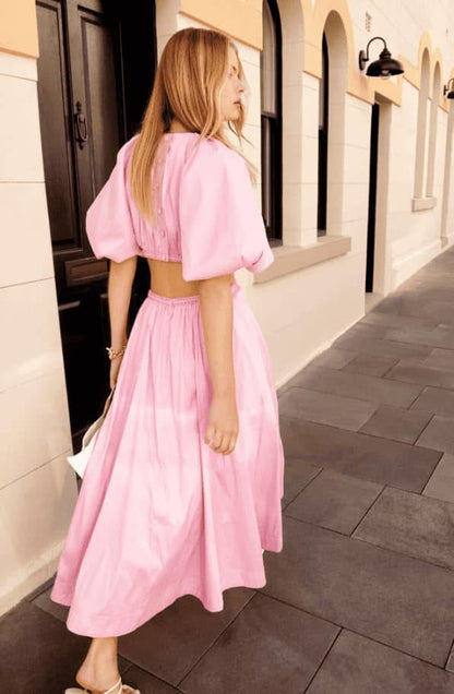 Aje / Capucine Puff Sleeve Midi Dress / Bon Bon Pink