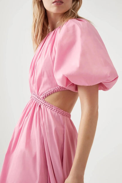 Aje / Capucine Puff Sleeve Midi Dress / Bon Bon Pink