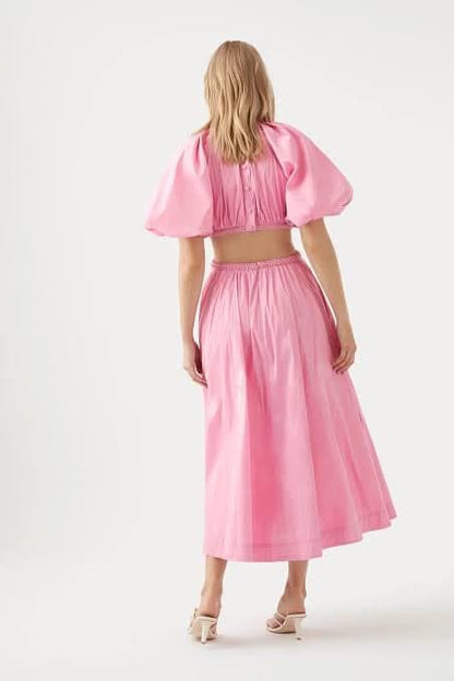 Aje / Capucine Puff Sleeve Midi Dress / Bon Bon Pink