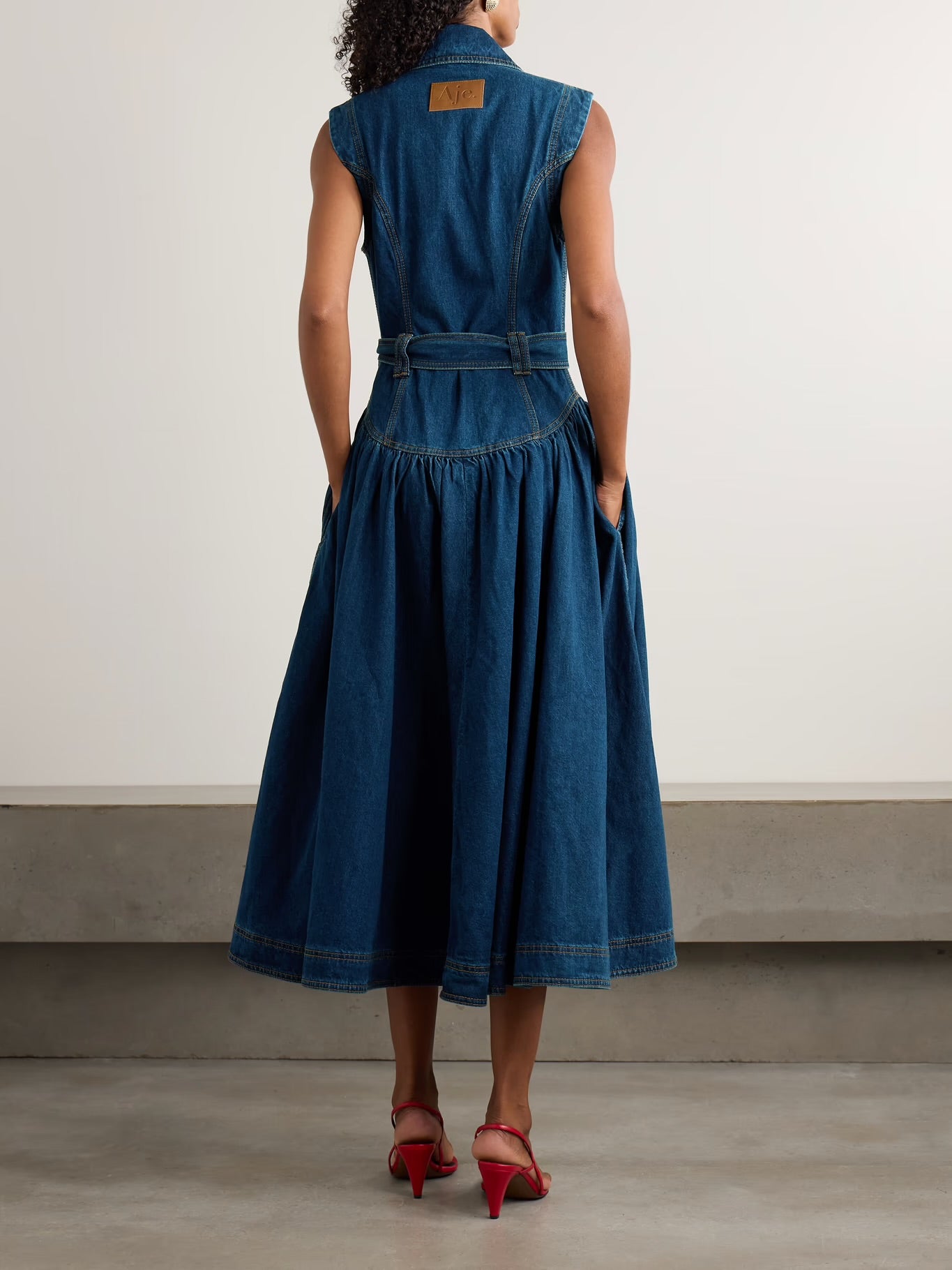 Aje / Elena Belted Denim Midi Dress / Dark Classic Wash