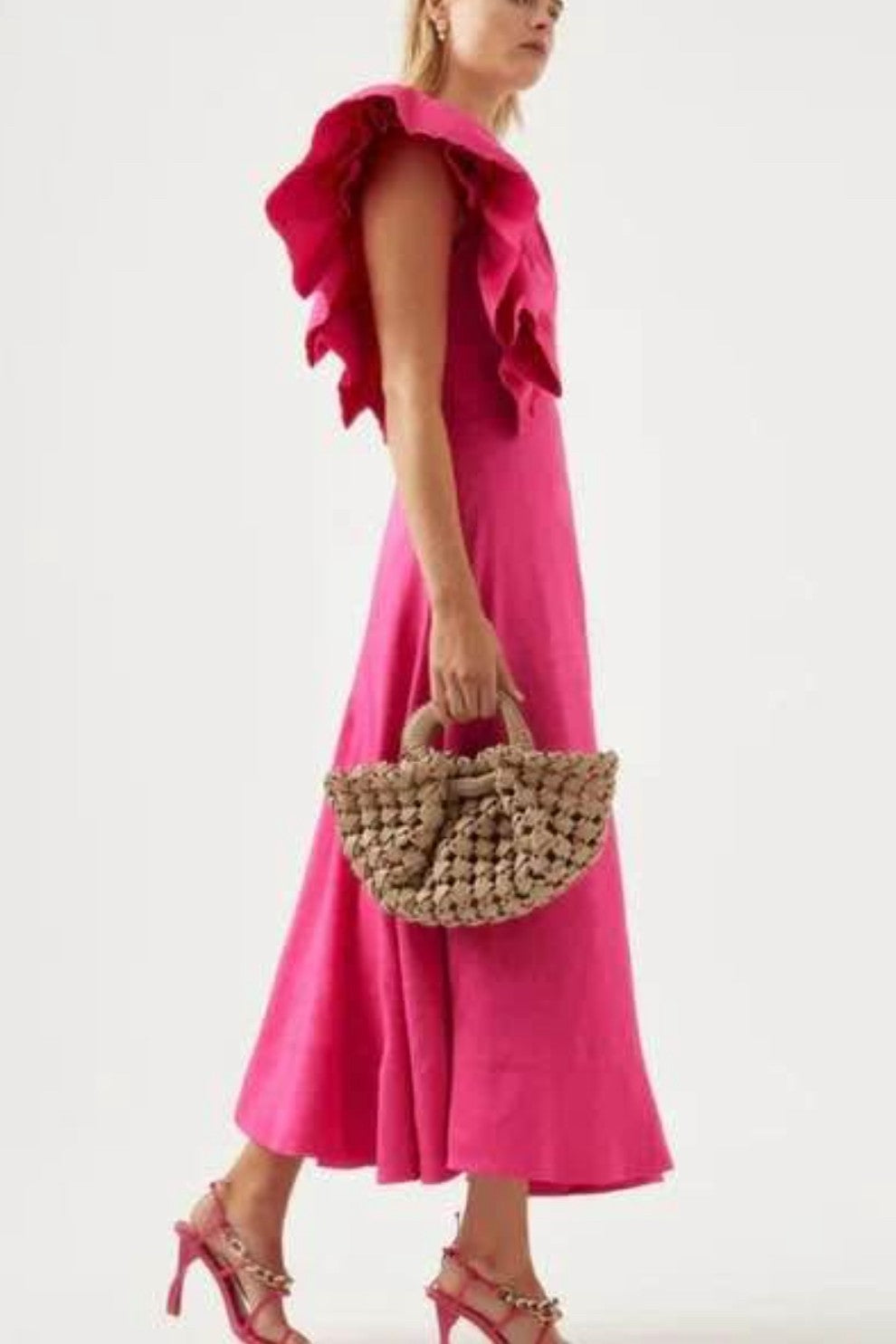 Aje / Bonjour Asymmetrical Midi Dress / Fuchsia
