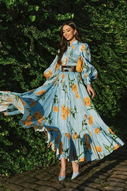 Leo Lin  / Marguerite Bleu Silk Linen Dress